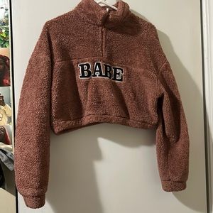 SHEIN: Letter Embroidery Zip Half Placket Teddy Pullover Size: M